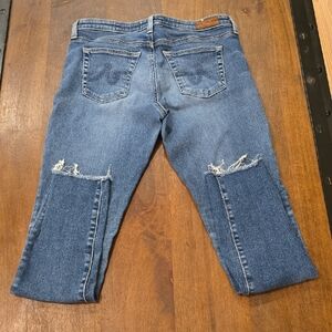 AG Adriano Goldschmied Distressed Blue Cropped Jeans, FARRAH, Fray, Skinny, 29R